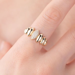 Gold Croissant Ring, 14k Solid Gold Ring, Gold Ring, Einzigartiger Ring, Kuppelring, Jubiläumsgeschenk, Goldring Fett, Weihnachtsgeschenk