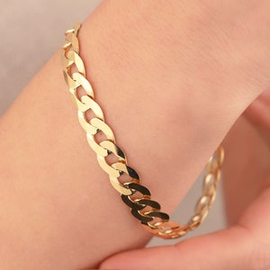 14K Solid Gold Curb Chain Bracelet, Gold Cuban Link Chain, Cuban Link Bracelet, Gift for Men, Gift for Women, Anniversary Gift, Cuban Chain image 1