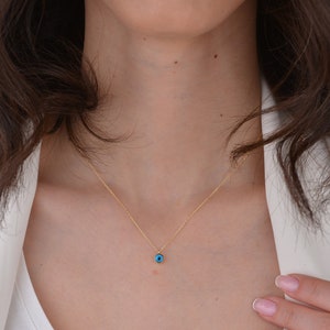 14k Solid Gold Evil Eye Necklace, Small Evil Eye Pendant, Minimalist Evil Eye, Dainty Pendant Necklace, Protection Necklace, Christmas Gift