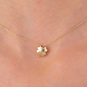 Gold Four Leaf Clover Necklace, 14k Solid Gold Pendant Necklace, Lucky Charm, Dainty, Minimalist, Gift for Her, St Patrick&#39;s Day Gift