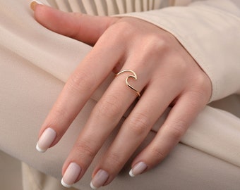 Gold Wave Ring, 14k Solid Gold Ring, Wavy Ring, Wave Shaped, Minimalist, Ocean Tide, Ocean Wave, Dainty, Christmas Gift