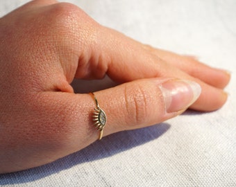 14k Solid Gold Ring, Gold Eye Ring, Dainty Ring, Minimalist Ring, Gift for Her, Eyelash Ring, Simple Ring, Evil Eye Ring, Christmas Gift