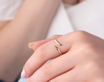 14k Solid Gold Ring, Open Wrap Ring, Open Bypass Ring, Simple Gold Ring, Gift for Her, Wraparound Ring, Gold Spiral Ring, Christmas Gift