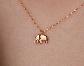 14k Rose Gold Necklace, Mini Elephant Necklace, Gold Elephant Pendant, Good Luck Charm, Gift for Her, Birthday Gift, Animal Necklace, Dainty