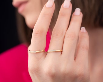 14k Solid Gold Ring, Minimalist Ring, Flat Top Ring, Dainty, Everyday Ring, Flat Bar, Ring for Women,Anniversary Gift for Her,Christmas Gift
