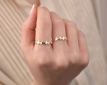 Gold Butterfly Ring, 14k Solid Gold Ring, Friendship Ring, Butterflies Band Ring, Half Eternity, Minimalist, Dainty,Love Ring,Christmas Gift