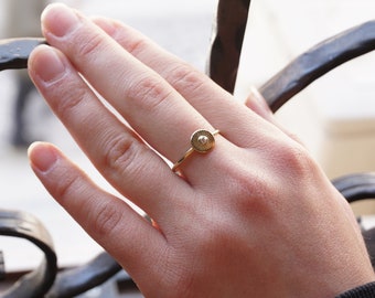 14k Solid Gold Sun Ring, Gold Disc Ring, Minimalist Ring, Round Ring, Dainty Circle Ring, Pinky Ring, Gift for Her, Delicate, Christmas Gift