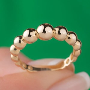 Anel de ouro bolha, anel de ouro maciço 14k, anel de contas de ouro, presente para ela, anel de bola, anel do infinito, presente de aniversário, anel exclusivo, anel delicado