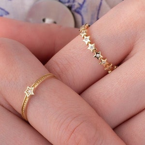 Gold Star Ring, 14k Solid Gold Ring, Gold Star Band Ring, Dainty Ring, Gift for Her, Tiny Star Ring, Star Eternity Band, Christmas Gift