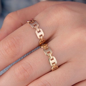 14k massiver Gold Kettenring, Kettengliedring, Gold Modernist Ring, minimalistischer Ring, Gold Unisex Ring, Geschenk für sie, zierlich, Weihnachtsgeschenk Bild 1
