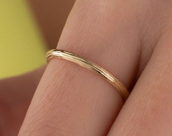 14k Gold Band Ring, Rustic Ring, Gold Hammered Ring, Textured Ring, Unique Ring, Minimalist Band Ring, Gift for Her, Simple, Christmas Gift