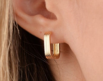 Cerchio quadrato in oro, orecchino a cerchio in oro massiccio 14k, cerchio spesso in oro, orecchino a cerchio spesso, orecchino geometrico, orecchino Huggie, regalo per lei, compleanno