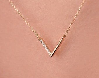 V Shaped Necklace, 14k Solid Gold Necklace, Gold Chevron Necklace, Minimalist Necklace, V Necklace for Women, Gift for Her, Christmas gift