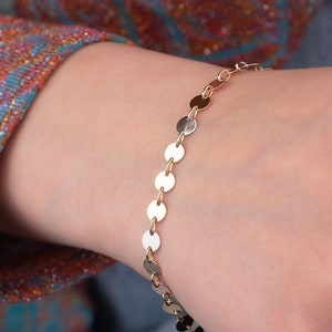 14k Solid Gold Armband, Spiegel Kettenarmband, Goldkettenarmband, Geschenk für sie, Gold Spiegel Kette, Jubiläumsgeschenk, Alltagsarmband