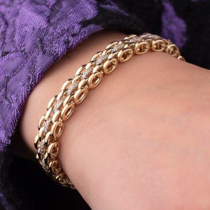 14k Solid Gold Watchband Chain Bracelet, Chunky Bracelet, Watch Link Bracelet, Unique Bracelet for Women, Thick Bracelet, Gift for Mom