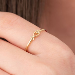14k Solid Gold Ring, Gold Fish Ring, Ichthus Ring, Minimalist Ring, Gift for Her, Dainty Ring, Birthday Gift, Graduation Gift, Fish Symbol