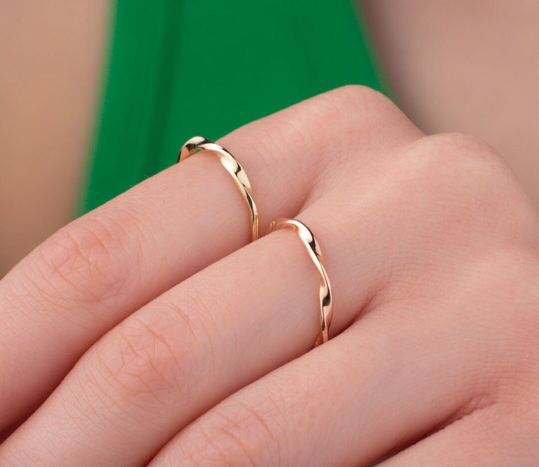 Gold Twist Band 14k Solid Gold Ring Gold Twisted Ring Half Etsy