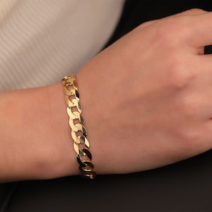 14K Solid Gold Curb Chain Bracelet, Gold Cuban Link Chain, Cuban Link Bracelet, Gift for Men, Gift for Women, Anniversary Gift, Cuban Chain image 4