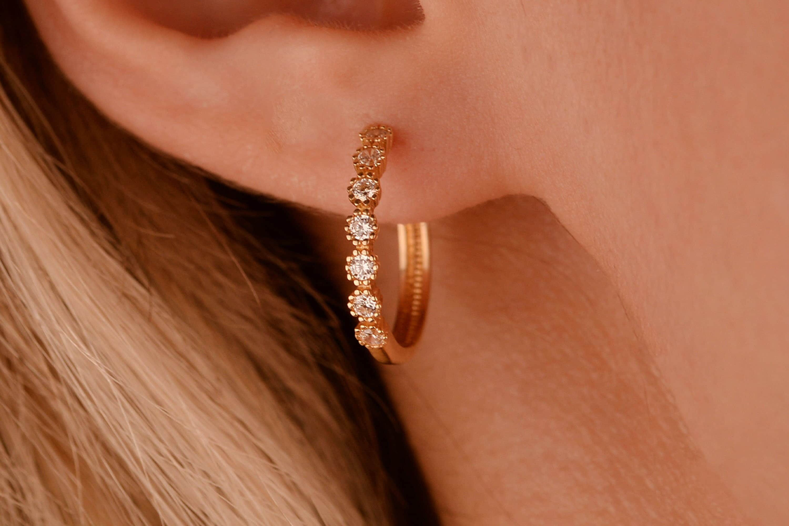 14k Solid Gold Earring, Huggie Hoop Earring, Zircon Hoop, Half Eternity Earring, Dainty, Mother's Day Gift, Delicate,gift for Her,minimalist - Etsy 14k Solid Gold Earring, Huggie Hoop Earring, Zircon Hoop, Half Eternity Earring, Dainty, Mother's Day Gift, Delicate,gift for Her,minimalist - Etsy