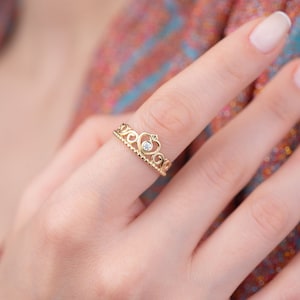 Gold Crown Ring, 14k Solid Gold Ring, Queen Crown Ring, Gift for Her, Tiara Ring, Princess Ring, Christmas Gift, Royal Ring, Princess Crown