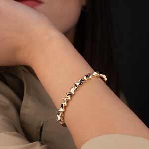 14k Solid Gold Bangle Bracelet, Geometric Bangle, Pyramid Bangle, Unique Bangle Bracelet, Gift for Women, Spike Bangle, Hinged Bangle image 4
