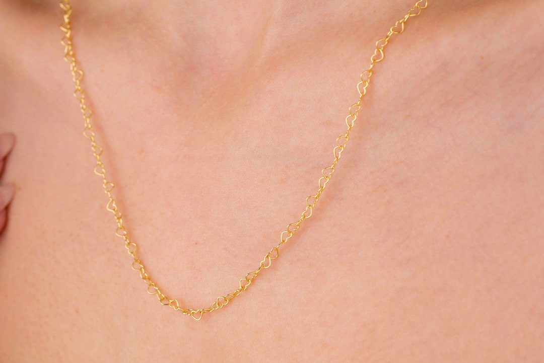 Gold Heart Chain Necklace 14k Solid Gold Chain Necklace Etsy