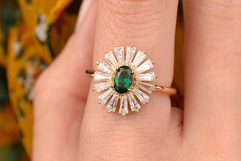 Big Flower Ring, 14k Solid Gold Ring, Multi-Stone Ring, Green, Art Deco Ring, Daisy Ring, Gift for Mom, Unique, Entourage, Christmas Gift image 2