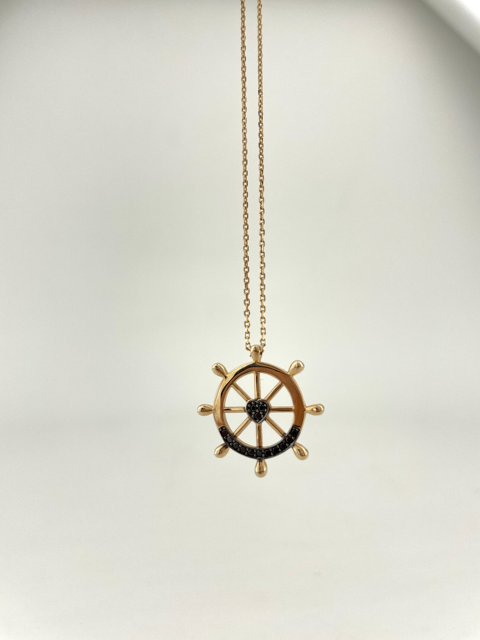 Retro Gold Rudder 14k Gold Ship Wheel Necklace, Rudder Pendant, Nautical Necklace, Sea ...