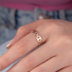 14k massiver Gold Kettenring, Kettengliedring, Gold Modernist Ring, minimalistischer Ring, Gold Unisex Ring, Geschenk für sie, zierlich, Weihnachtsgeschenk Roségold