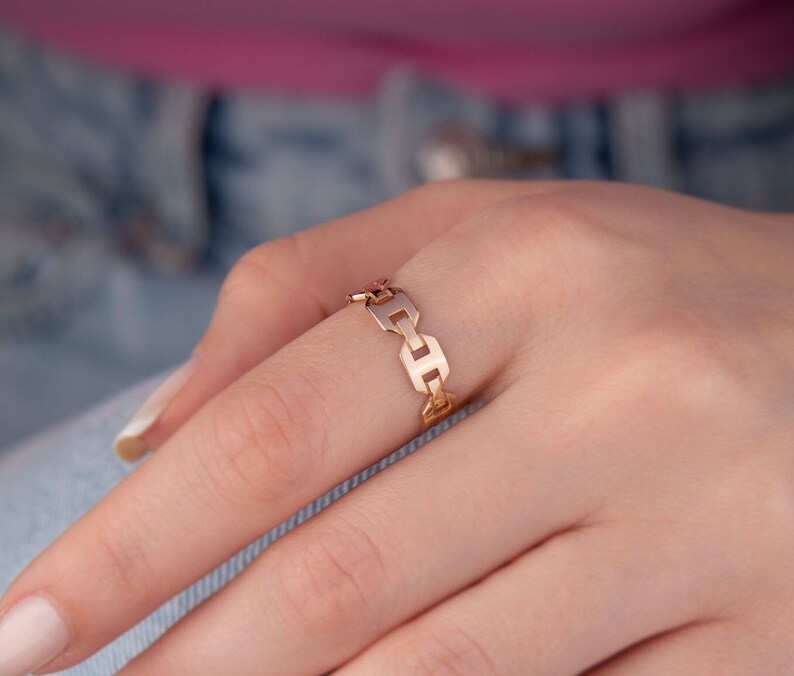 14k massiver Gold Kettenring, Kettengliedring, Gold Modernist Ring, minimalistischer Ring, Gold Unisex Ring, Geschenk für sie, zierlich, Weihnachtsgeschenk Roségold