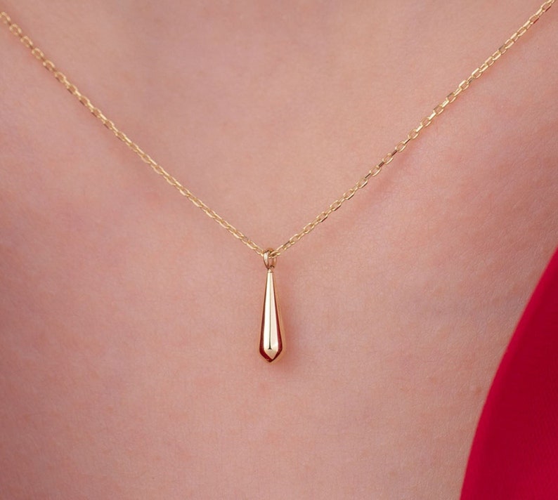 14k Solid Gold Drop Necklace, Gold Minimalist Necklace, Tiny Drop Charm, Teardrop Necklace, Gift for Her, Gift for Minimalist, Gift for Mom image 1