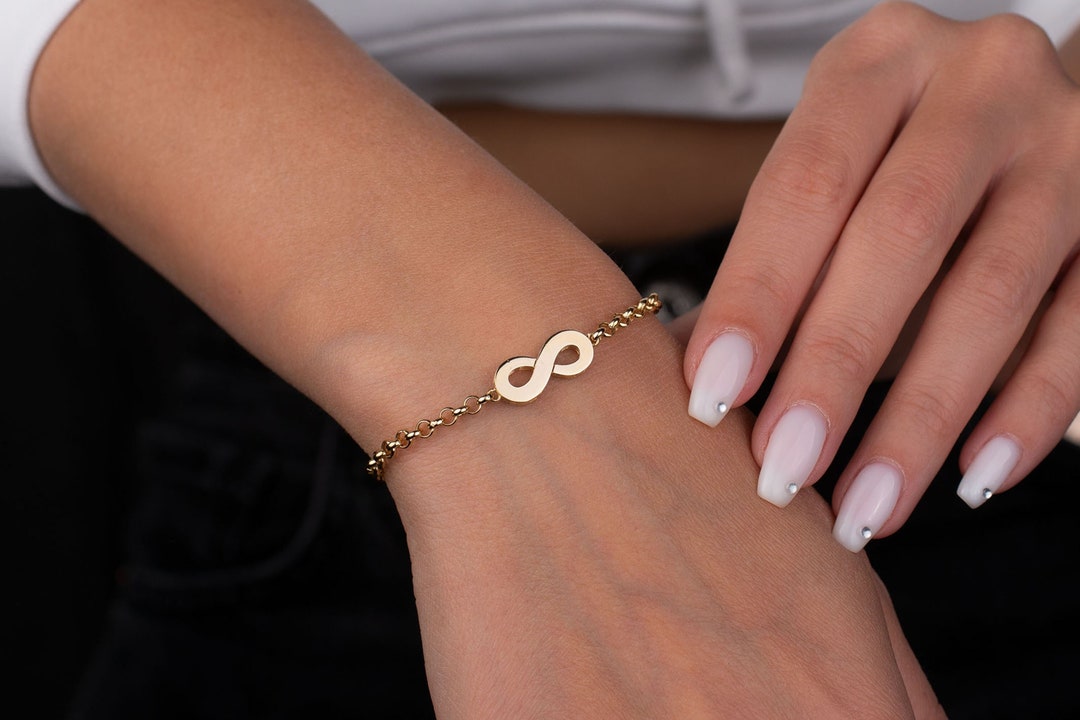 14k Gold Charm Bracelet, Chain Bracelet, Rolo Chain Bracelet