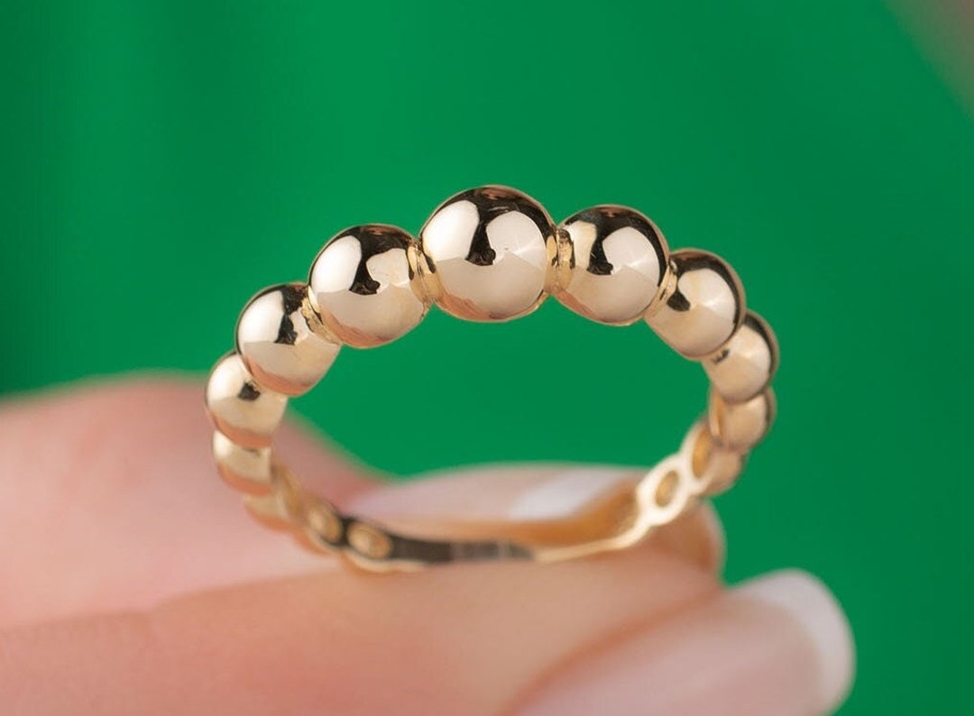 Gold Bubble Ring, 14k Solid Gold Ring, Gold Beaded Ring, Gift for Her ...