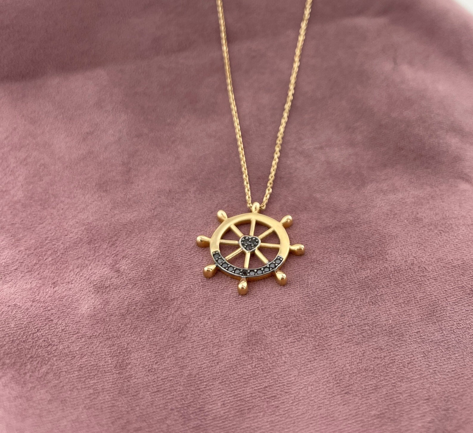 Retro Gold Rudder 14k Gold Ship Wheel Necklace, Rudder Pendant, Nautical Necklace, Sea ...