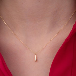 14k Solid Gold Drop Necklace, Gold Minimalist Necklace, Tiny Drop Charm, Teardrop Necklace, Gift for Her, Gift for Minimalist, Gift for Mom image 2