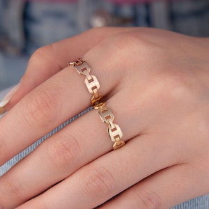 14k massiver Gold Kettenring, Kettengliedring, Gold Modernist Ring, minimalistischer Ring, Gold Unisex Ring, Geschenk für sie, zierlich, Weihnachtsgeschenk Bild 4