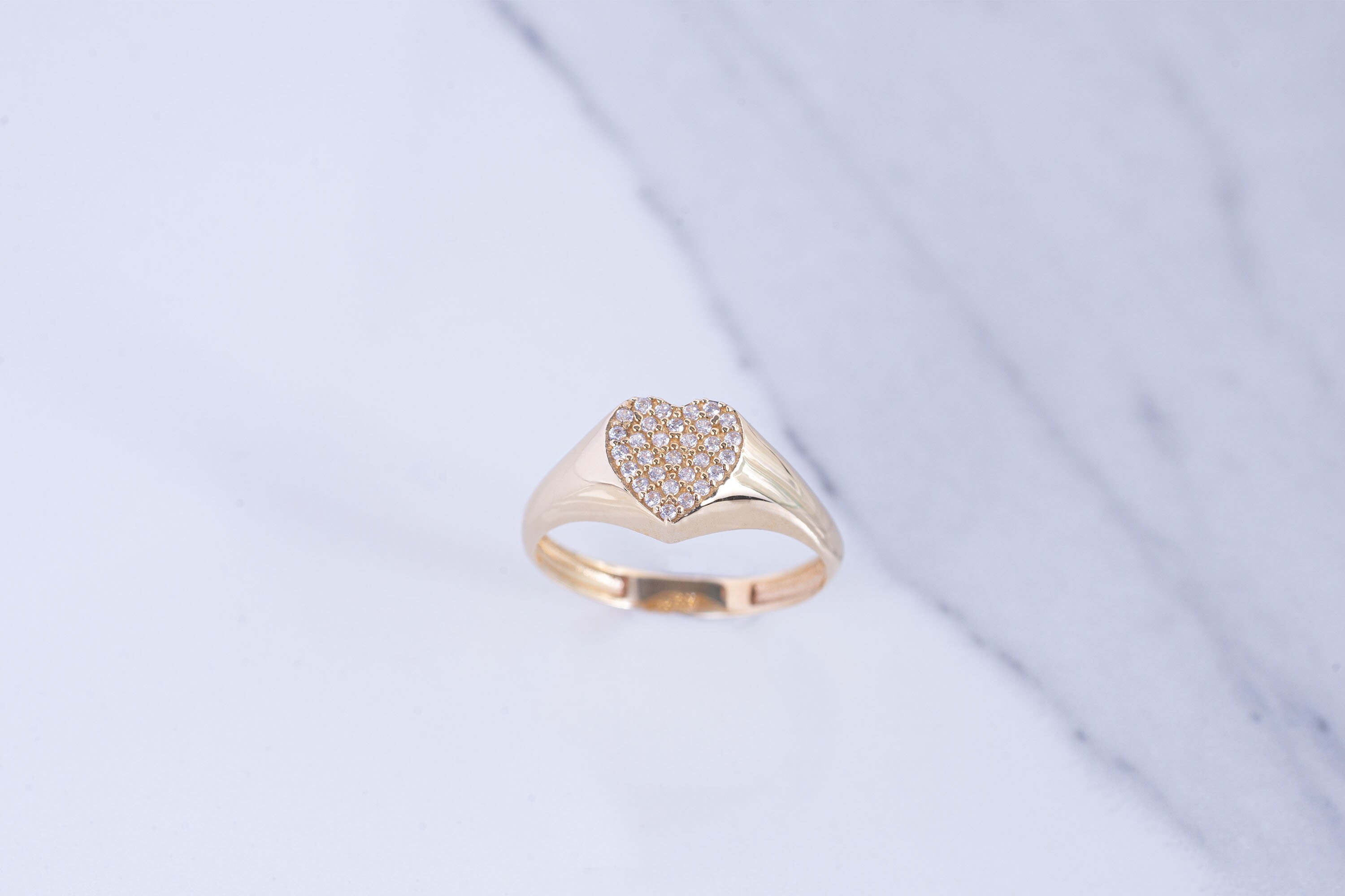 14k Solid Gold Ring, Heart Signet Ring, Gold Heart Ring