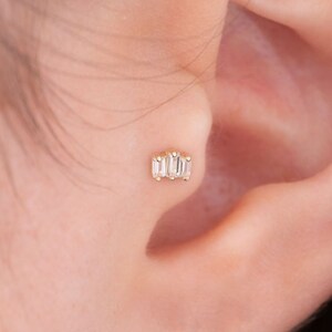 14k Gold Tragus Earring, Piercing Stud Earring, Teardrop, Domino, Baguette Piercing, Dainty Tragus Jewelry, Gift for Her, Birthday Gift