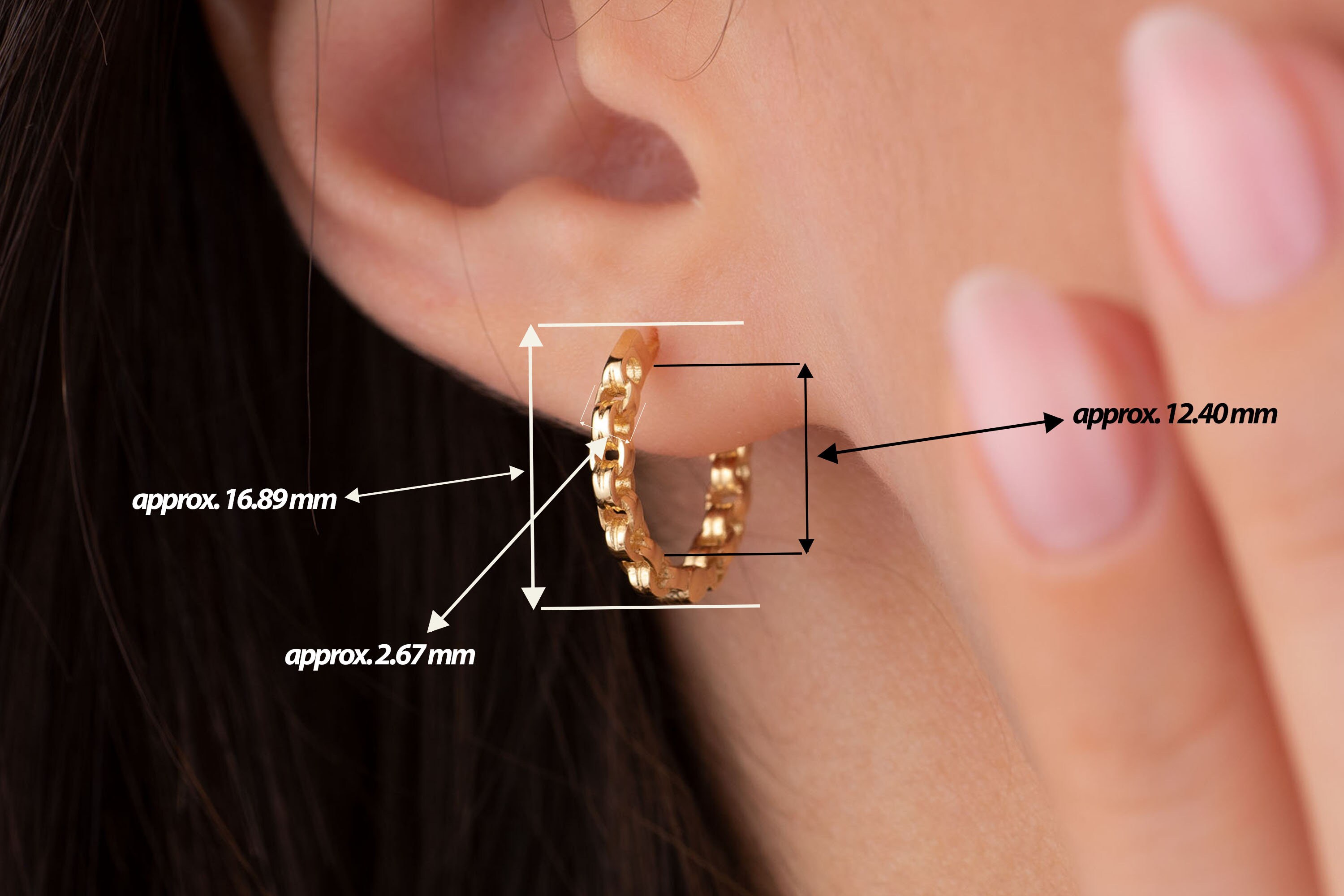 Chain Hoop Earring 14K Solid Gold Hoop Earring Gold Huggie Etsy