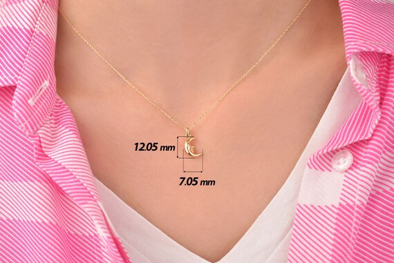 14k Solid Gold Necklace, Crescent Moon Necklace, Man in the