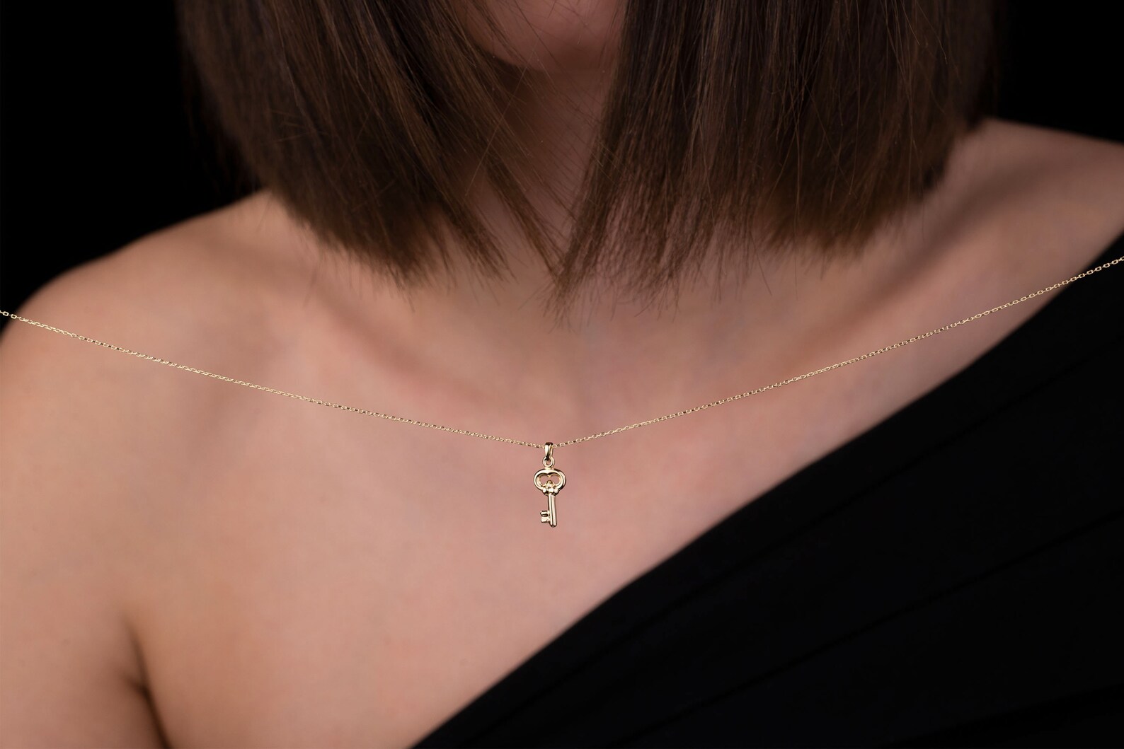 14k Solid Gold Key Pendant Necklace, Gold Key Charm Necklace, Gift for ...