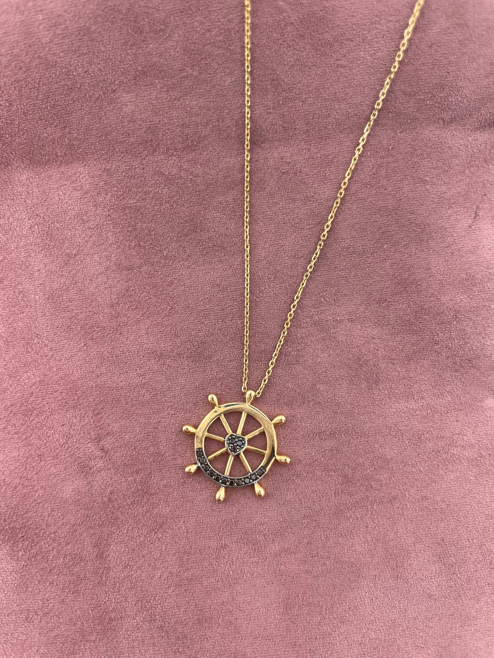 Retro Gold Rudder 14k Gold Ship Wheel Necklace, Rudder Pendant, Nautical Necklace, Sea ...