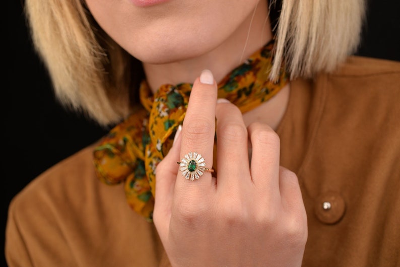 Big Flower Ring, 14k Solid Gold Ring, Multi-Stone Ring, Green, Art Deco Ring, Daisy Ring, Gift for Mom, Unique, Entourage, Christmas Gift image 1