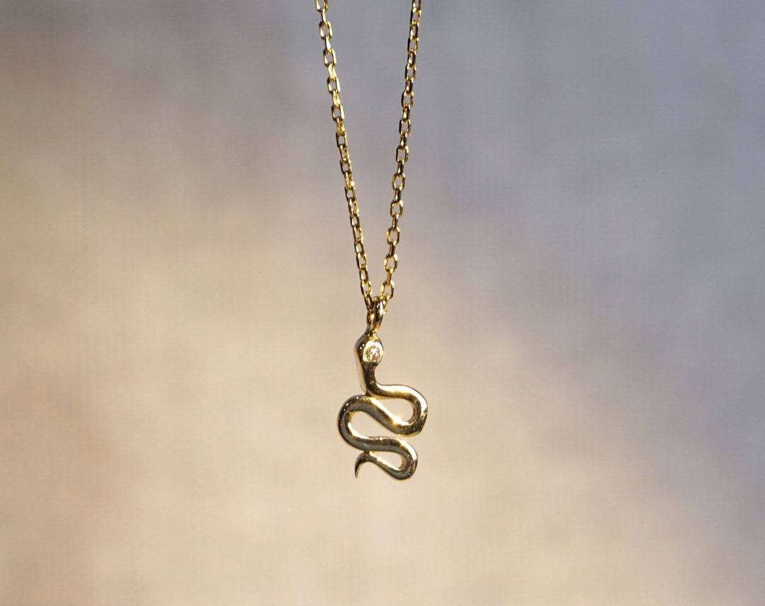 Gold Snake Pendant Necklace 14k Solid Gold Snake Necklace Etsy