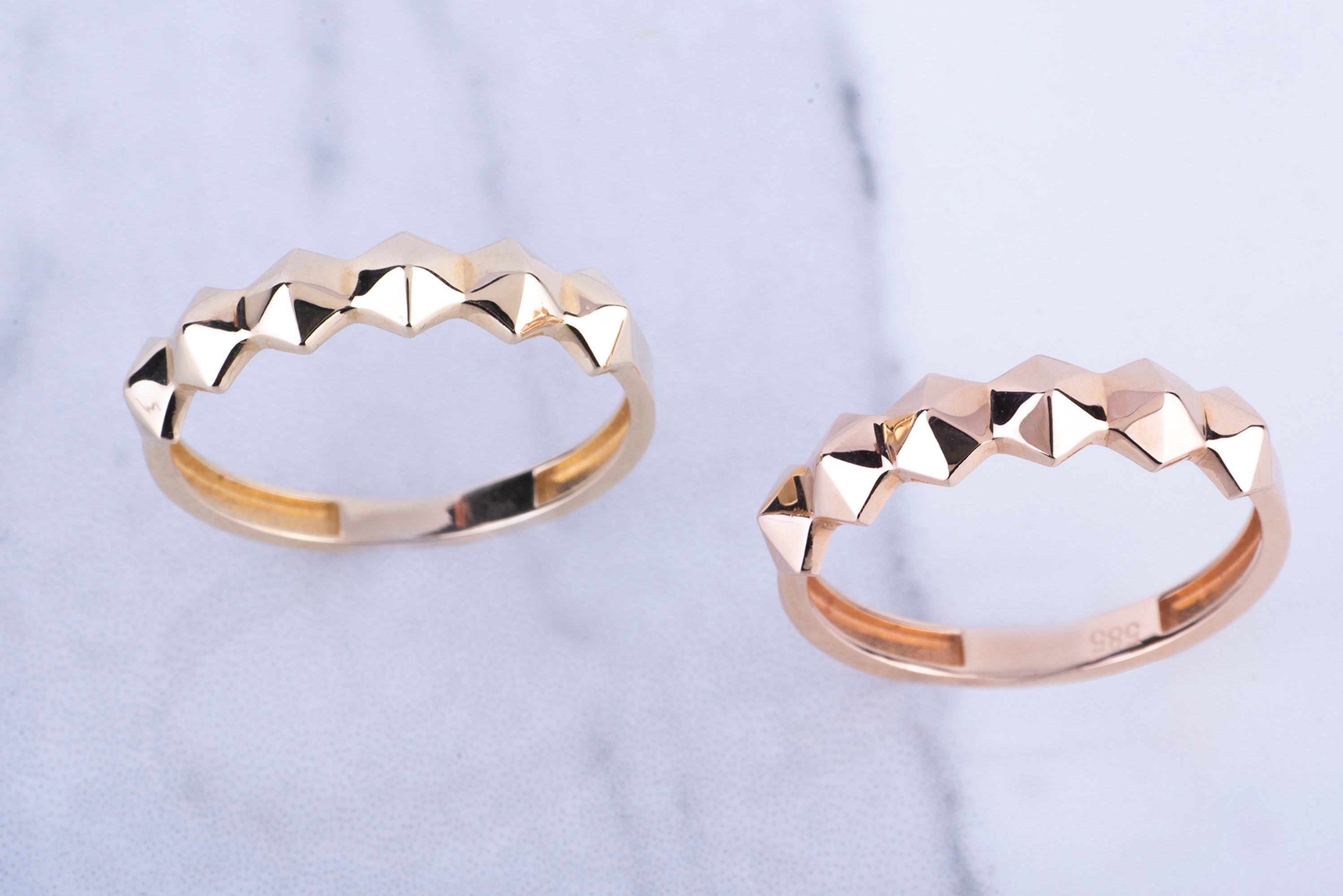 Pyramid Style Rings Wg Gold Pyramid Ring, 14k Solid Gold Ring, Hexagon Pyramid, Geometric ...