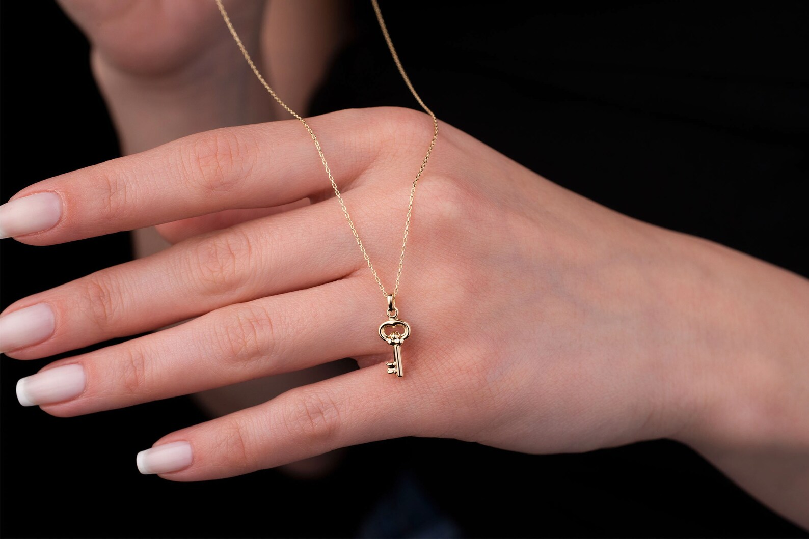 14k Solid Gold Key Pendant Necklace, Gold Key Charm Necklace, Gift for ...
