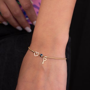 14K Gold Charm Bracelet, Minimalist Evil Eye Bracelet, Mini Charm Bracelet, Gift for Her, Box Chain Bracelet, Birthday Gift, Heart Charm image 7