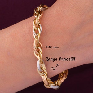 14k Solid Gold Tricolor Oval Link Bracelet, Rolo Chain, Sparkly Faceted Bracelet, Dainty Bracelet, Unique Gift for Women, Christmas Gift image 8