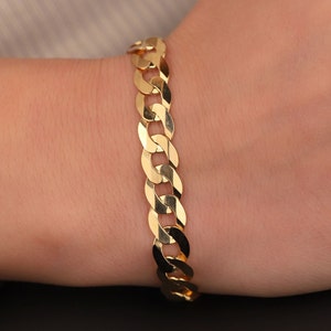 14K Solid Gold Curb Chain Bracelet, Gold Cuban Link Chain, Cuban Link Bracelet, Gift for Men, Gift for Women, Anniversary Gift, Cuban Chain image 3