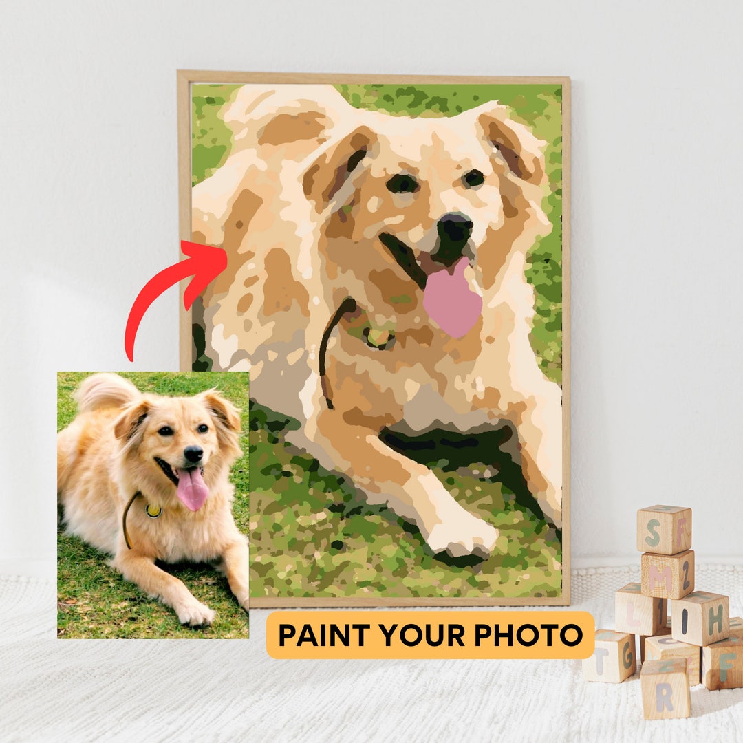 Custom Pet Portrait Hand Painted Paint by Number Painting of Your Dog